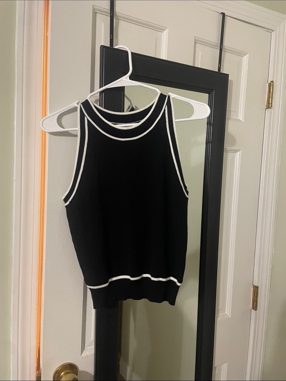 Black Tank Top with White Contrast Trim - Sleek Knit Tank